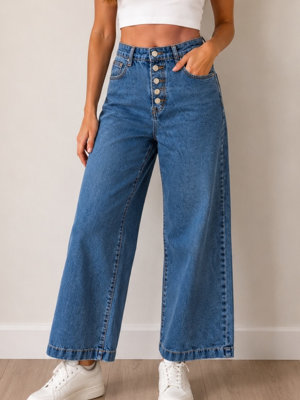 High-Waist Wide Leg Jeans - Blue